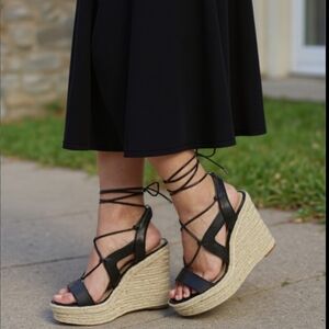Aldo Black Oxandra Espadrille Wedge Sandals Size 8.5